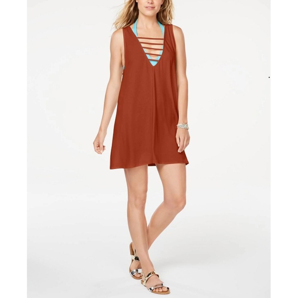 California Waves Lattice Swimsuit Cover-Up Dress Women's Large‎ Coral Bisque NEW